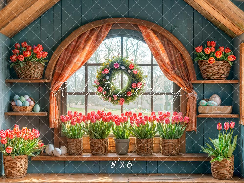 Kate Easter Tulips Arched Window Backdrop Designed by Emetselch -UK