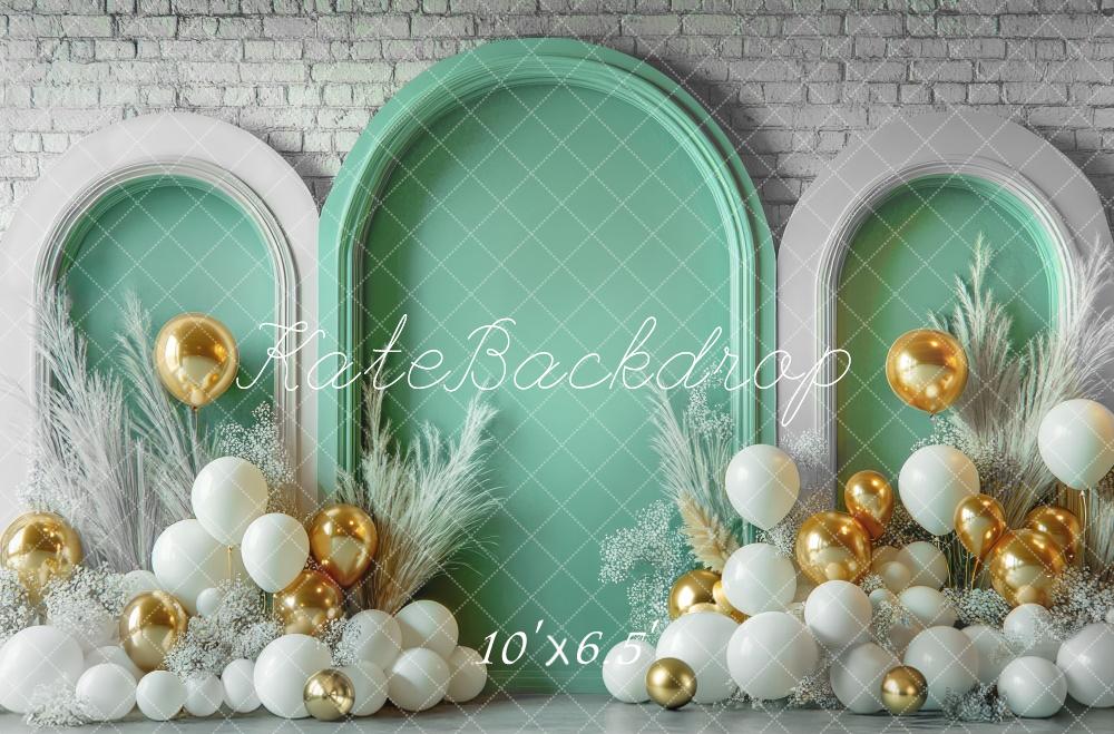 Kate Spring Balloon Arch Green Brick Wall Backdrop Designed by Mini MakeBelieve -UK