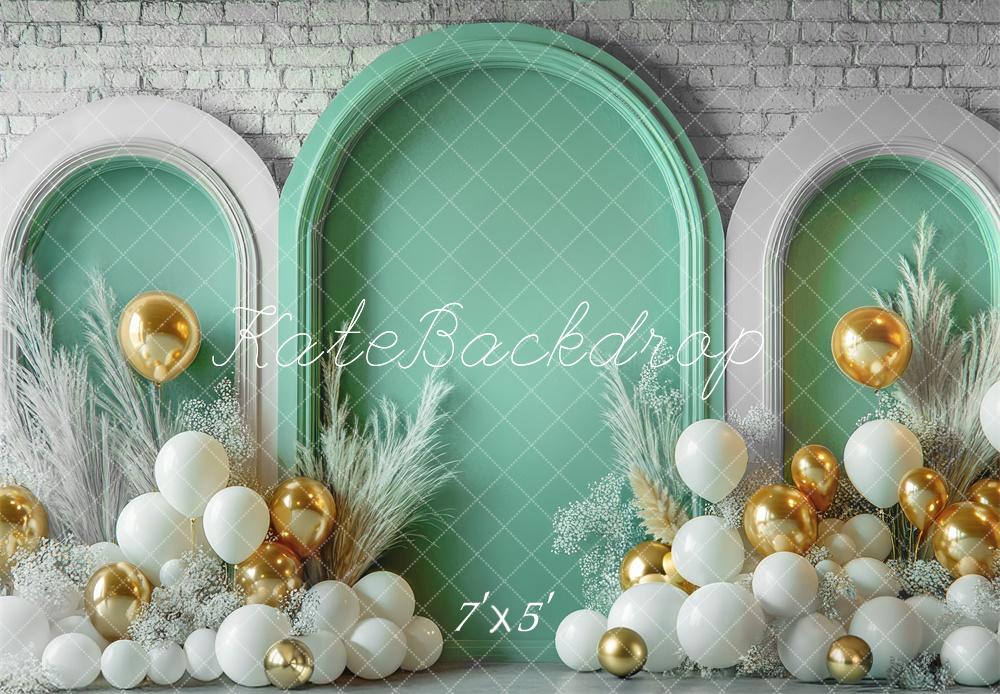 Kate Spring Balloon Arch Green Brick Wall Backdrop Designed by Mini MakeBelieve -UK