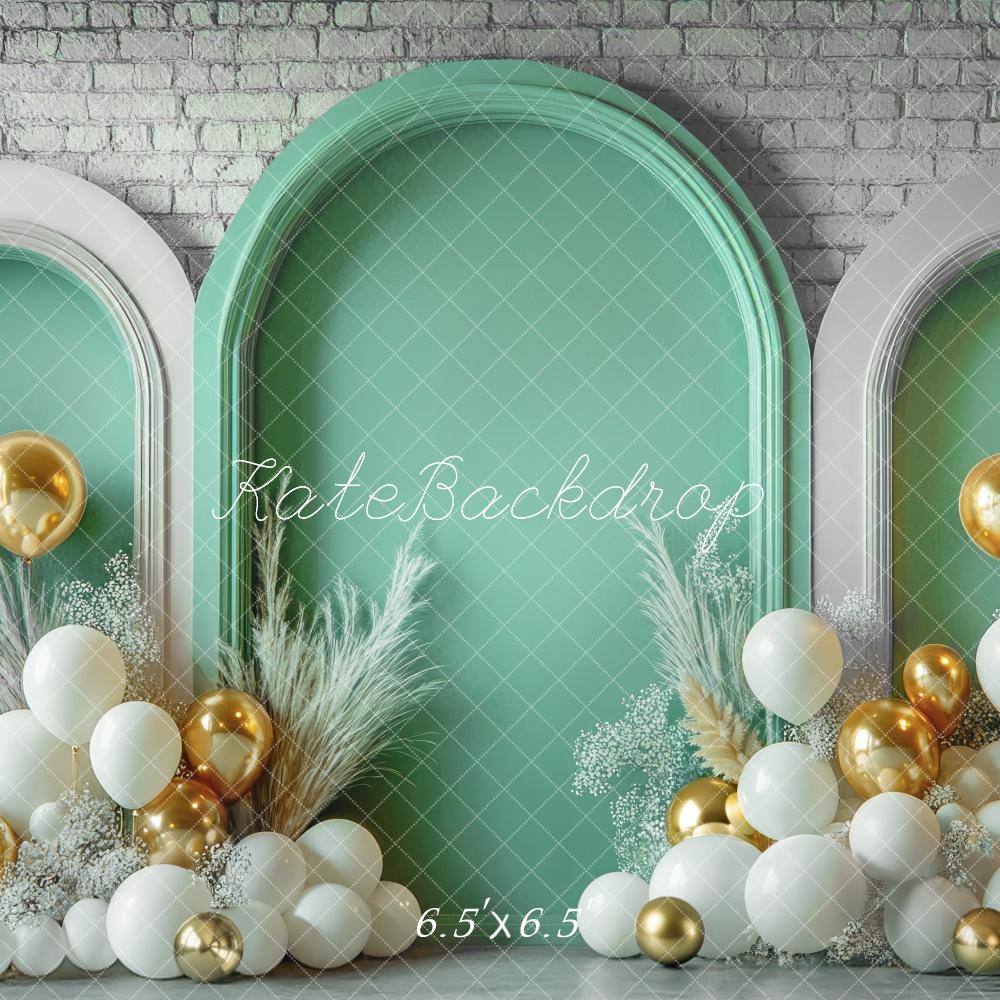 Kate Spring Balloon Arch Green Brick Wall Backdrop Designed by Mini MakeBelieve -UK