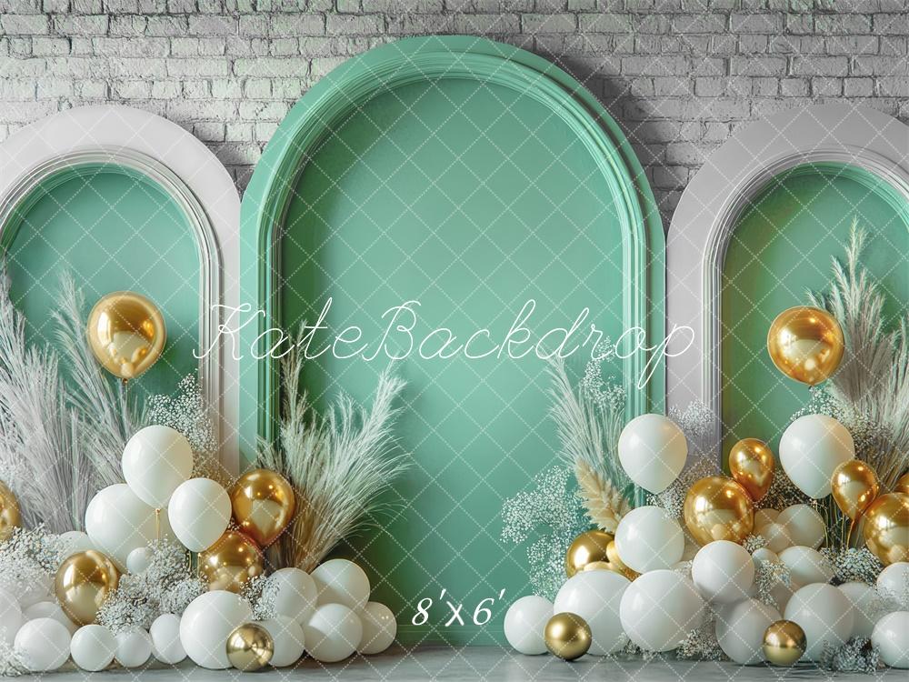 Kate Spring Balloon Arch Green Brick Wall Backdrop Designed by Mini MakeBelieve -UK