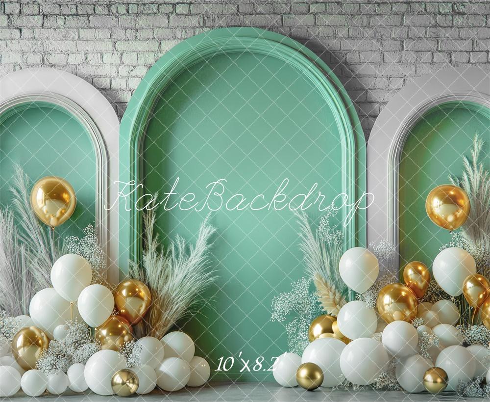 Kate Spring Balloon Arch Green Brick Wall Backdrop Designed by Mini MakeBelieve -UK