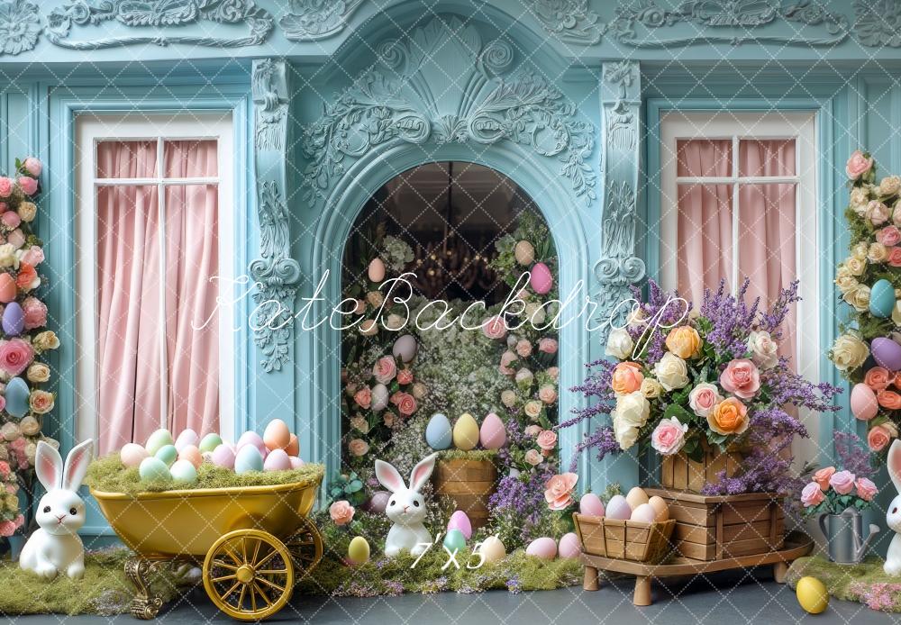 Kate Easter Bunny Floral Blue Backdrop Designed by Mini MakeBelieve -UK