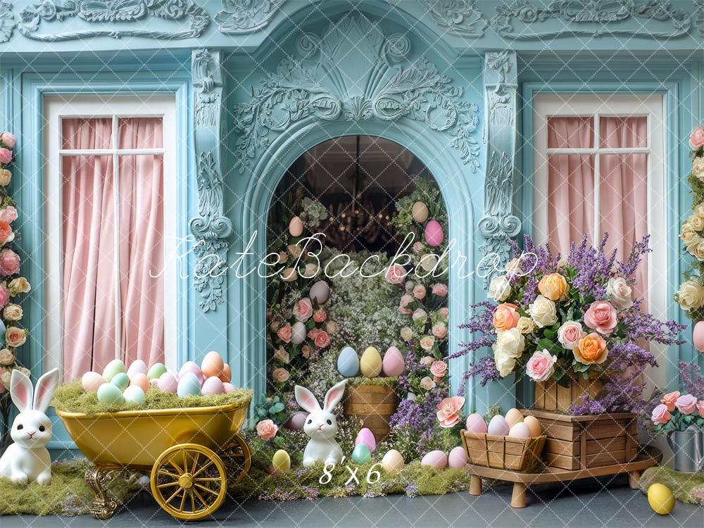 Kate Easter Bunny Floral Blue Backdrop Designed by Mini MakeBelieve -UK