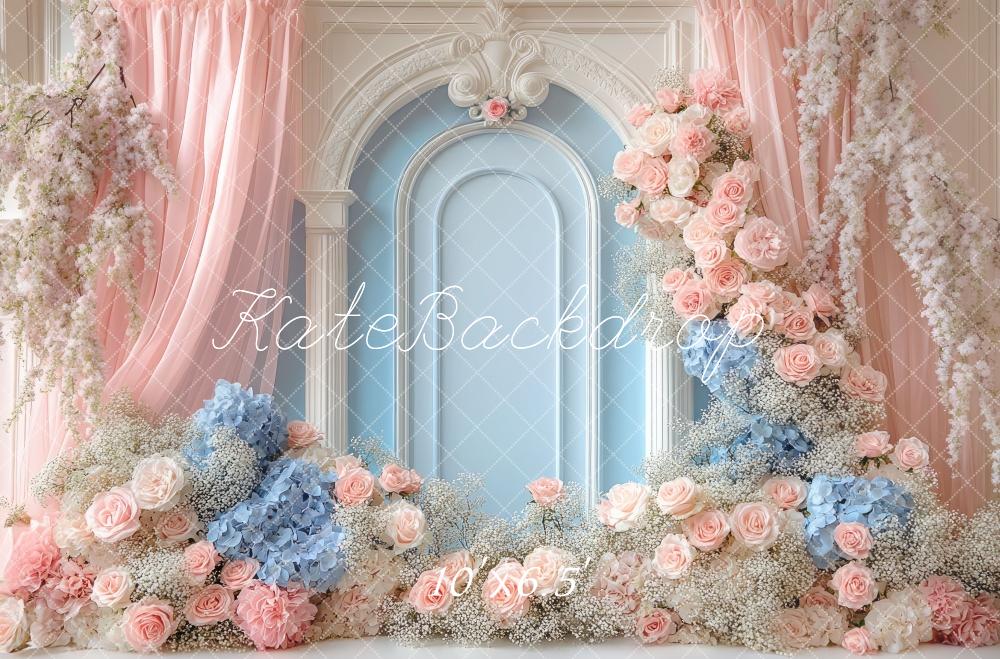Kate Dreamy Floral Arch Pink Blue Backdrop Designed by Mini MakeBelieve -UK