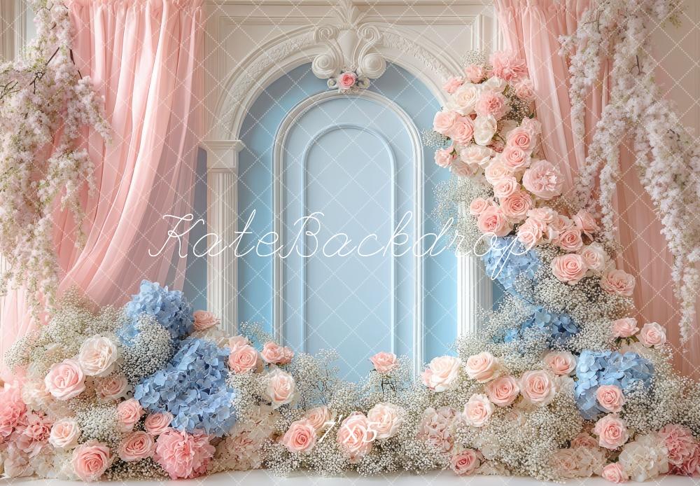 Kate Dreamy Floral Arch Pink Blue Backdrop Designed by Mini MakeBelieve -UK