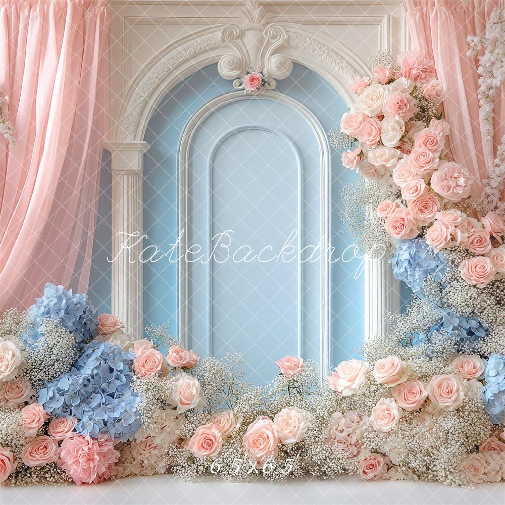 Kate Dreamy Floral Arch Pink Blue Backdrop Designed by Mini MakeBelieve -UK