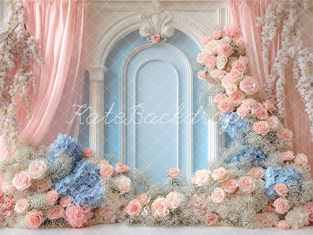 Kate Dreamy Floral Arch Pink Blue Backdrop Designed by Mini MakeBelieve -UK