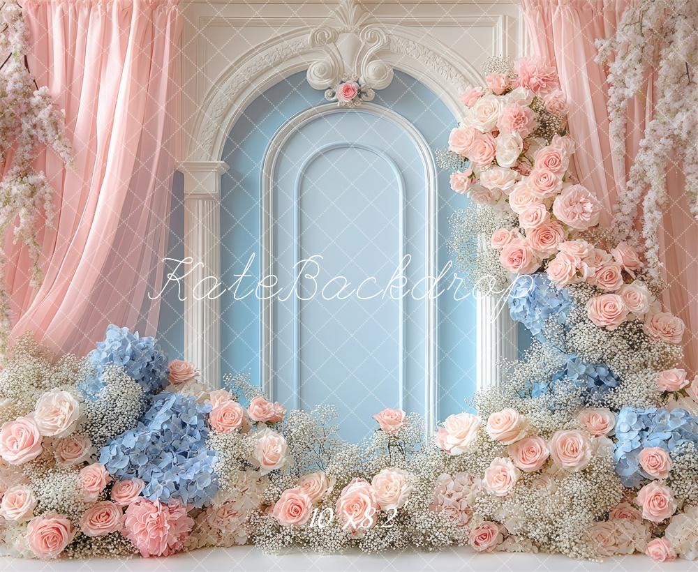 Kate Dreamy Floral Arch Pink Blue Backdrop Designed by Mini MakeBelieve -UK