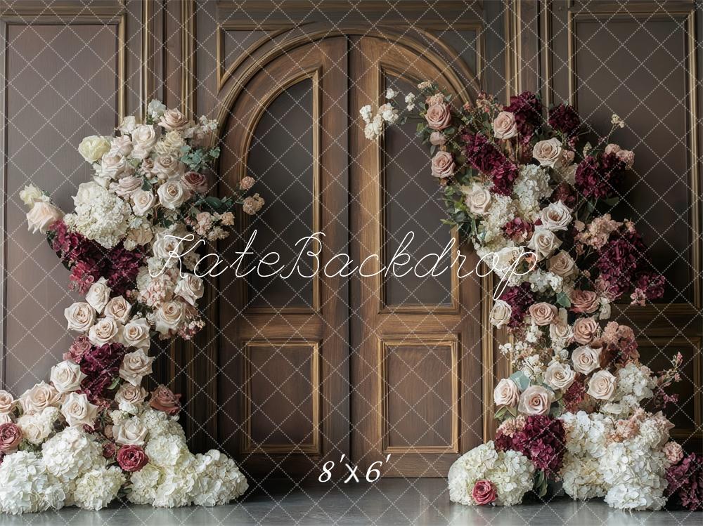 Kate Floral Arch Vintage Wood Door Backdrop Designed by Mini MakeBelieve -UK