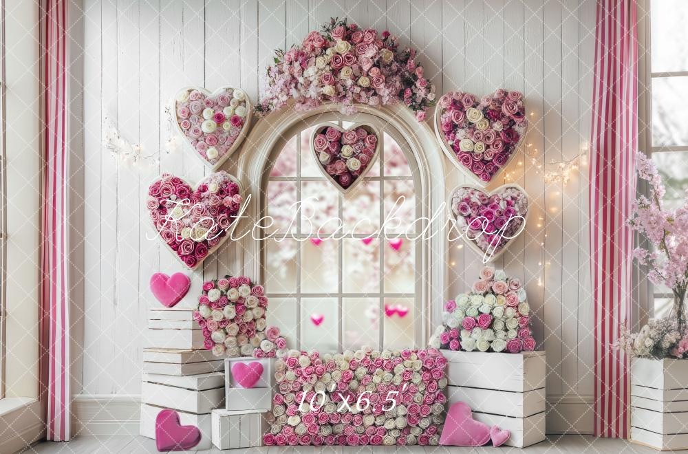Kate Romantic Heart Roses Window Backdrop Designed by Mini MakeBelieve -UK