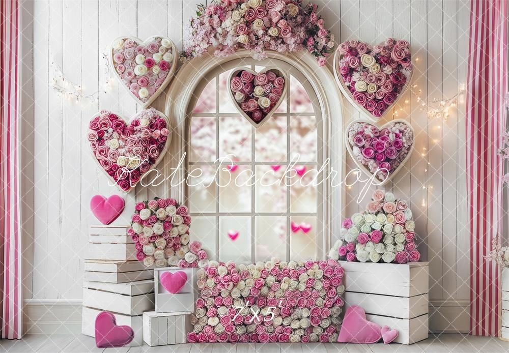 Kate Romantic Heart Roses Window Backdrop Designed by Mini MakeBelieve -UK