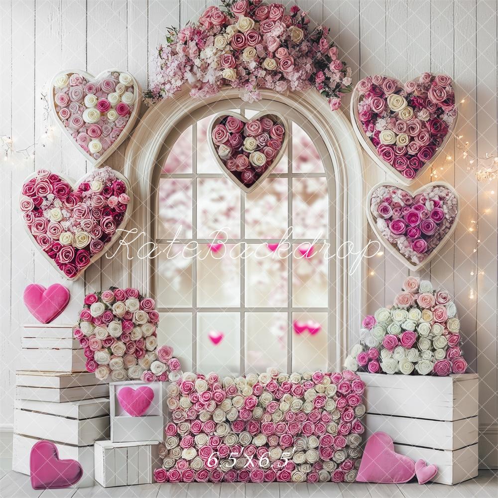 Kate Romantic Heart Roses Window Backdrop Designed by Mini MakeBelieve -UK