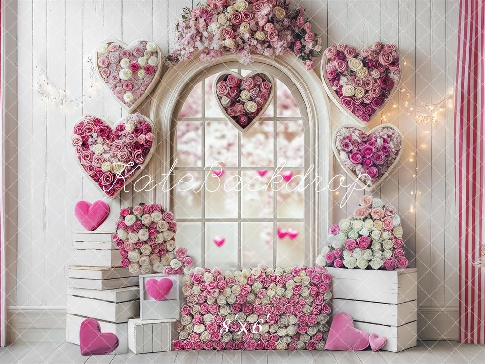 Kate Romantic Heart Roses Window Backdrop Designed by Mini MakeBelieve -UK