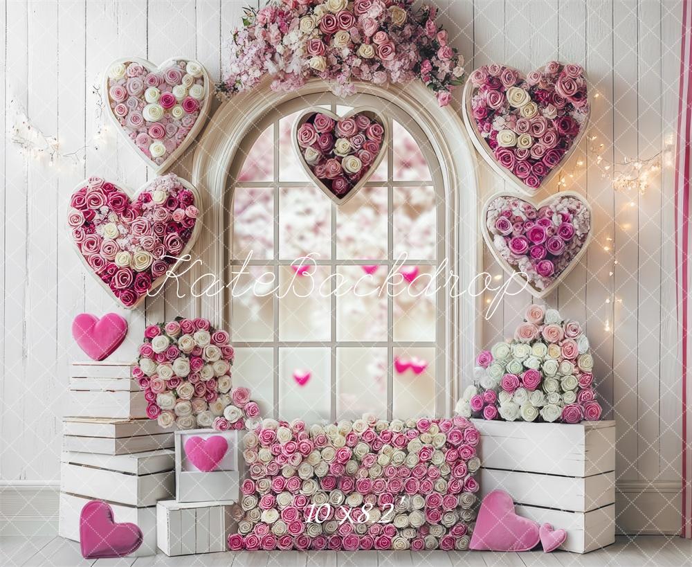 Kate Romantic Heart Roses Window Backdrop Designed by Mini MakeBelieve -UK