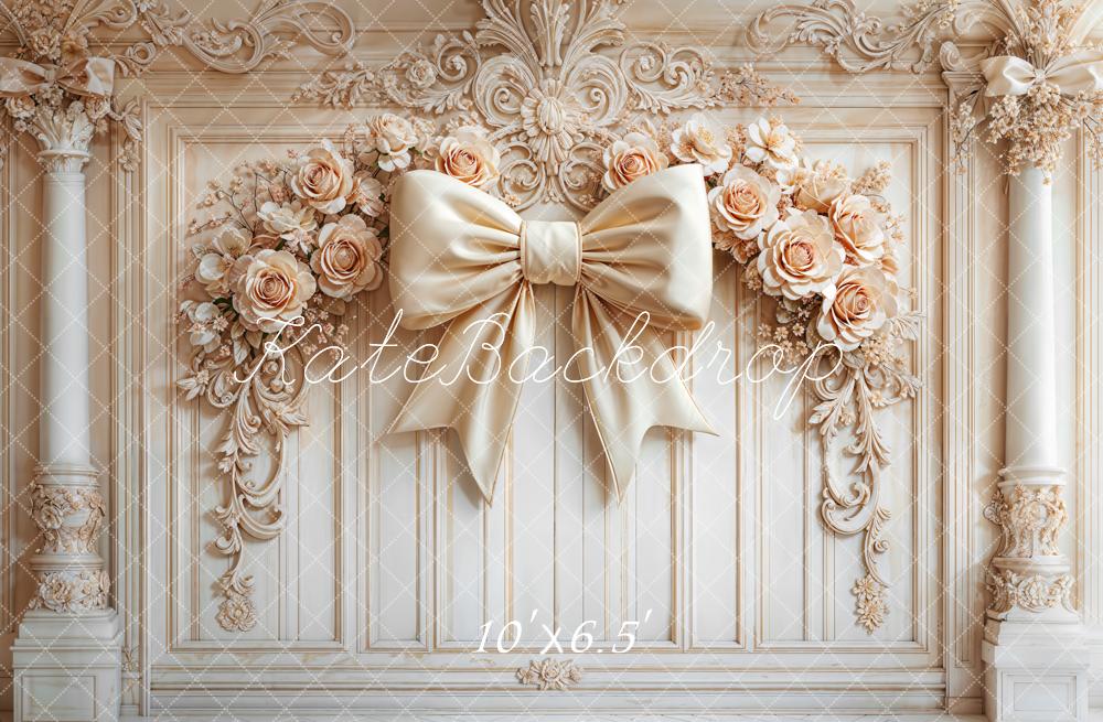 Kate Retro Wall Floral Bow Beige Backdrop Designed by Emetselch -UK