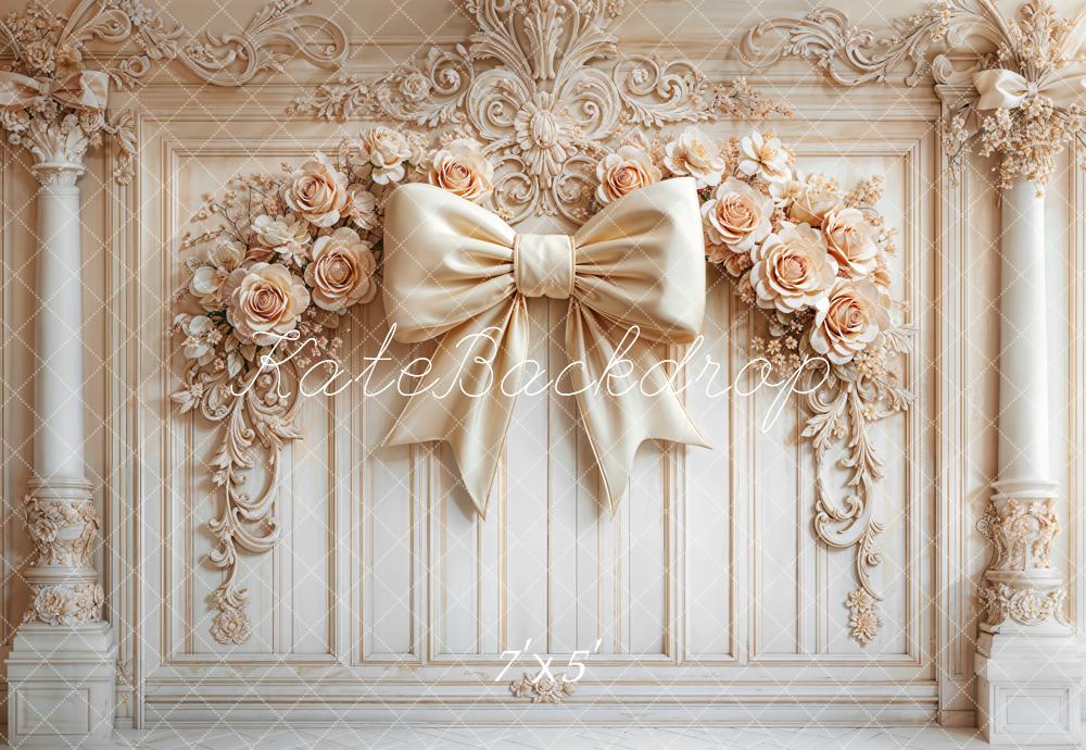Kate Retro Wall Floral Bow Beige Backdrop Designed by Emetselch -UK