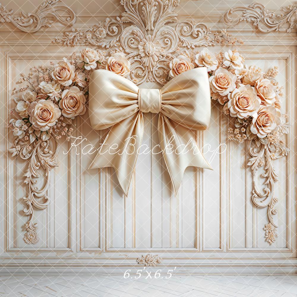 Kate Retro Wall Floral Bow Beige Backdrop Designed by Emetselch -UK