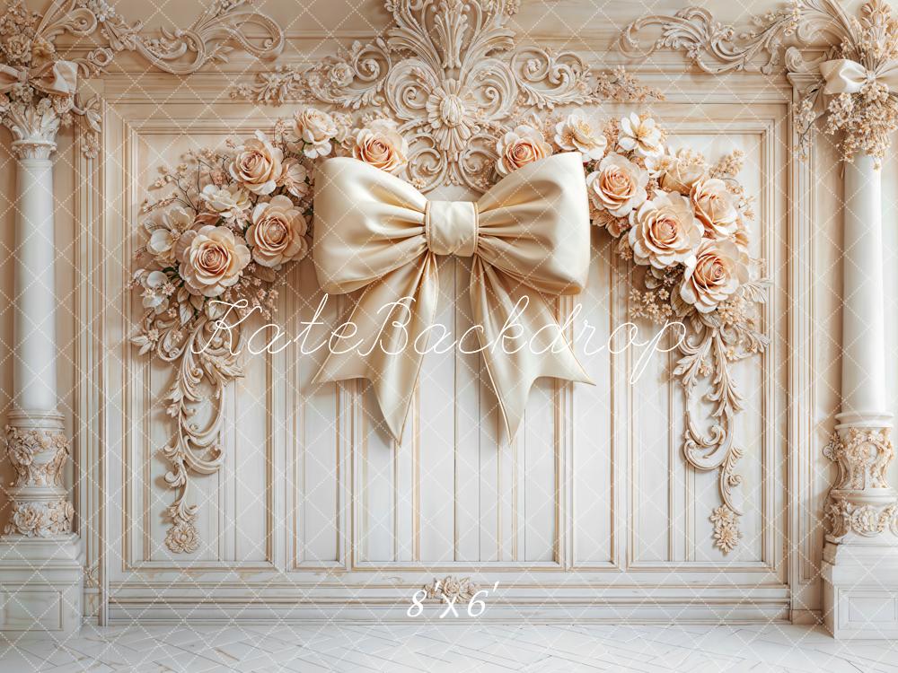 Kate Retro Wall Floral Bow Beige Backdrop Designed by Emetselch -UK