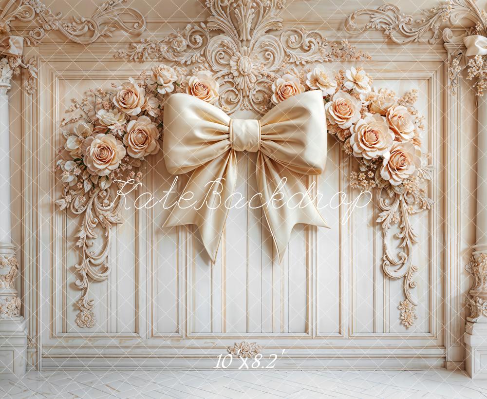 Kate Retro Wall Floral Bow Beige Backdrop Designed by Emetselch -UK