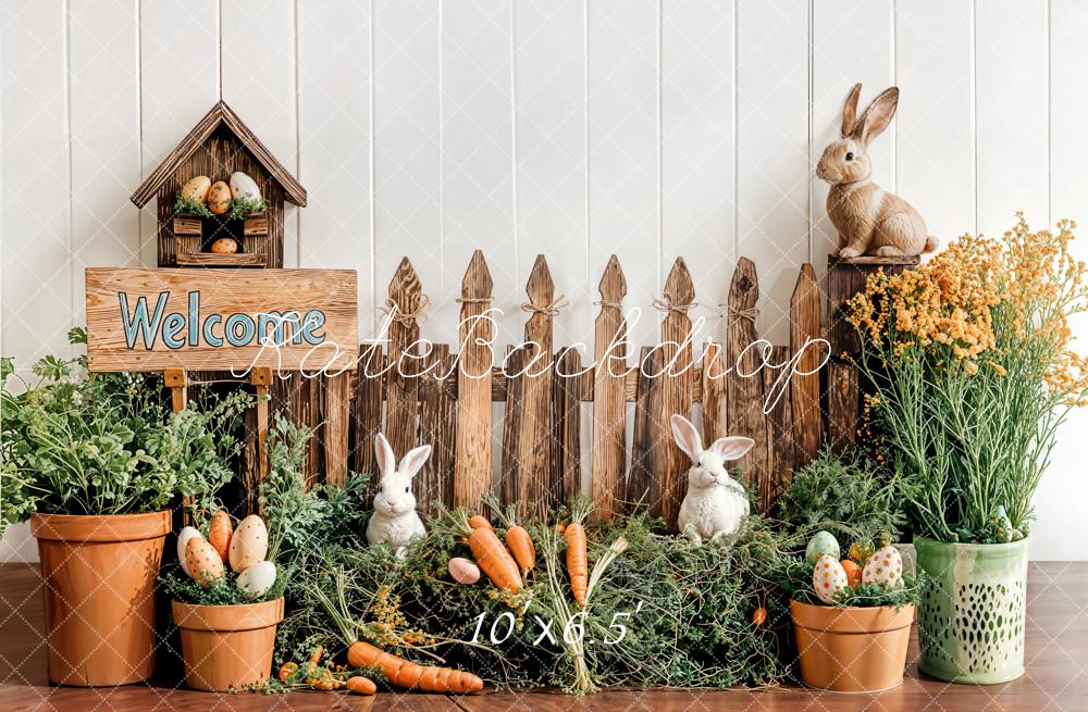 Kate Easter Bunny Wood Fence Backdrop Designed by Emetselch -UK