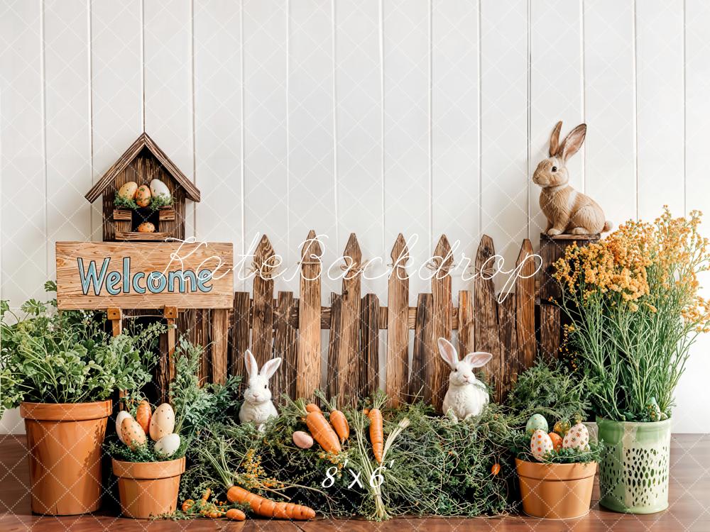 Kate Easter Bunny Wood Fence Backdrop Designed by Emetselch -UK