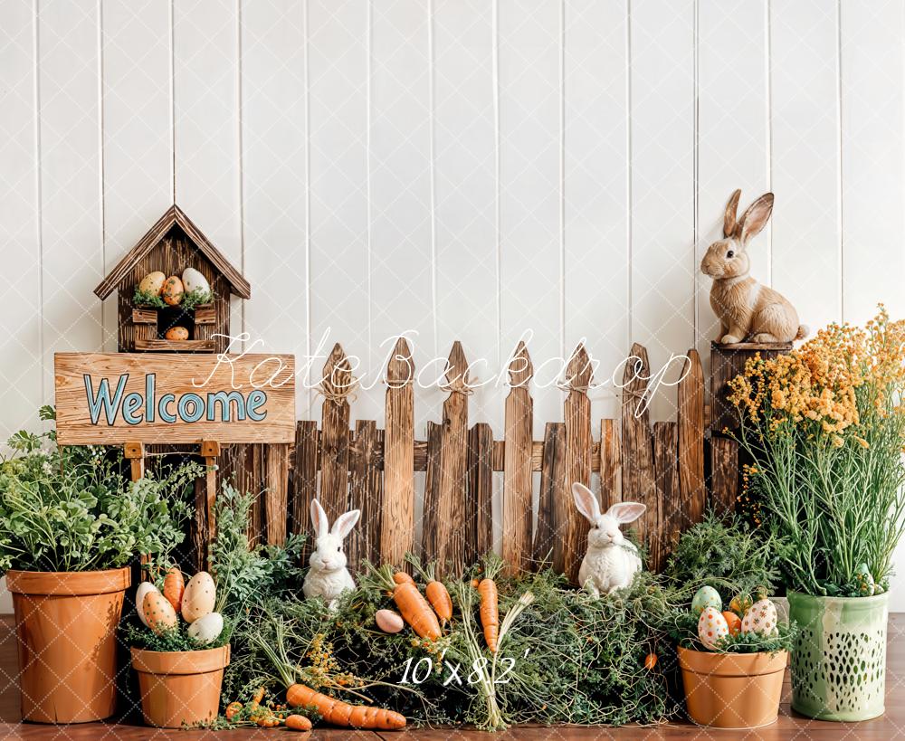 Kate Easter Bunny Wood Fence Backdrop Designed by Emetselch -UK
