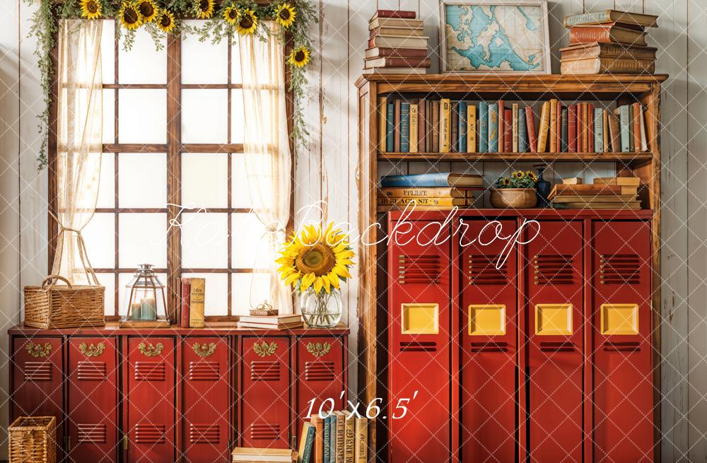 Kate Back To School Vintage Red Lockers Backdrop Designed by Emetselch -UK