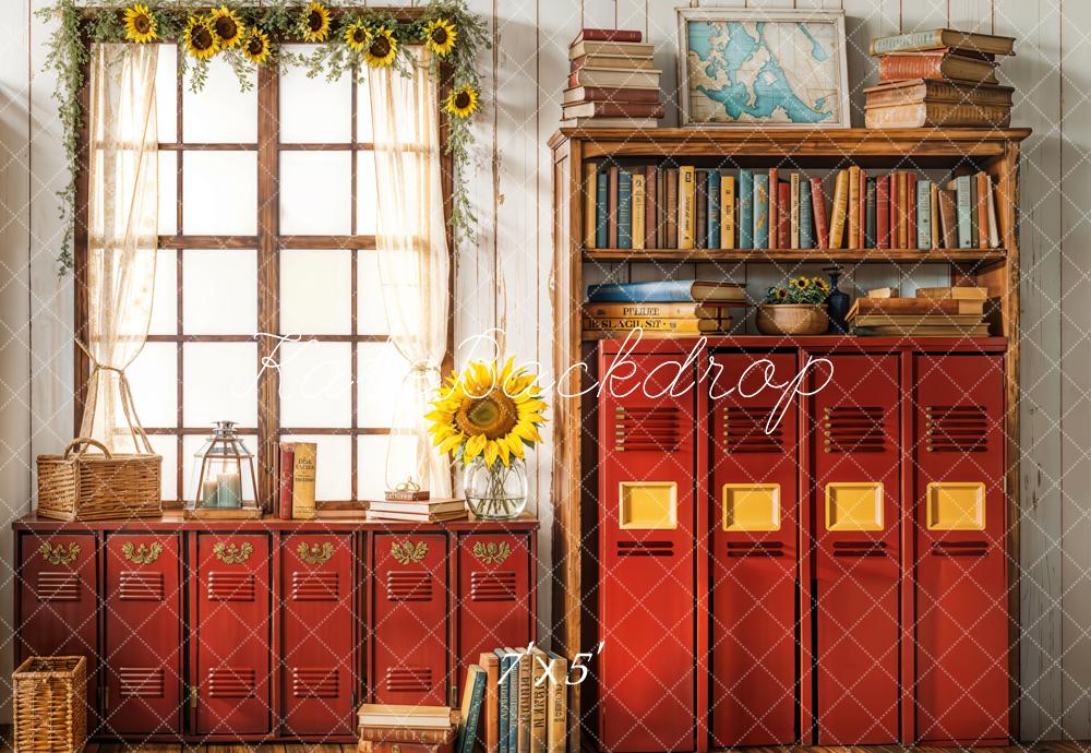 Kate Back To School Vintage Red Lockers Backdrop Designed by Emetselch -UK