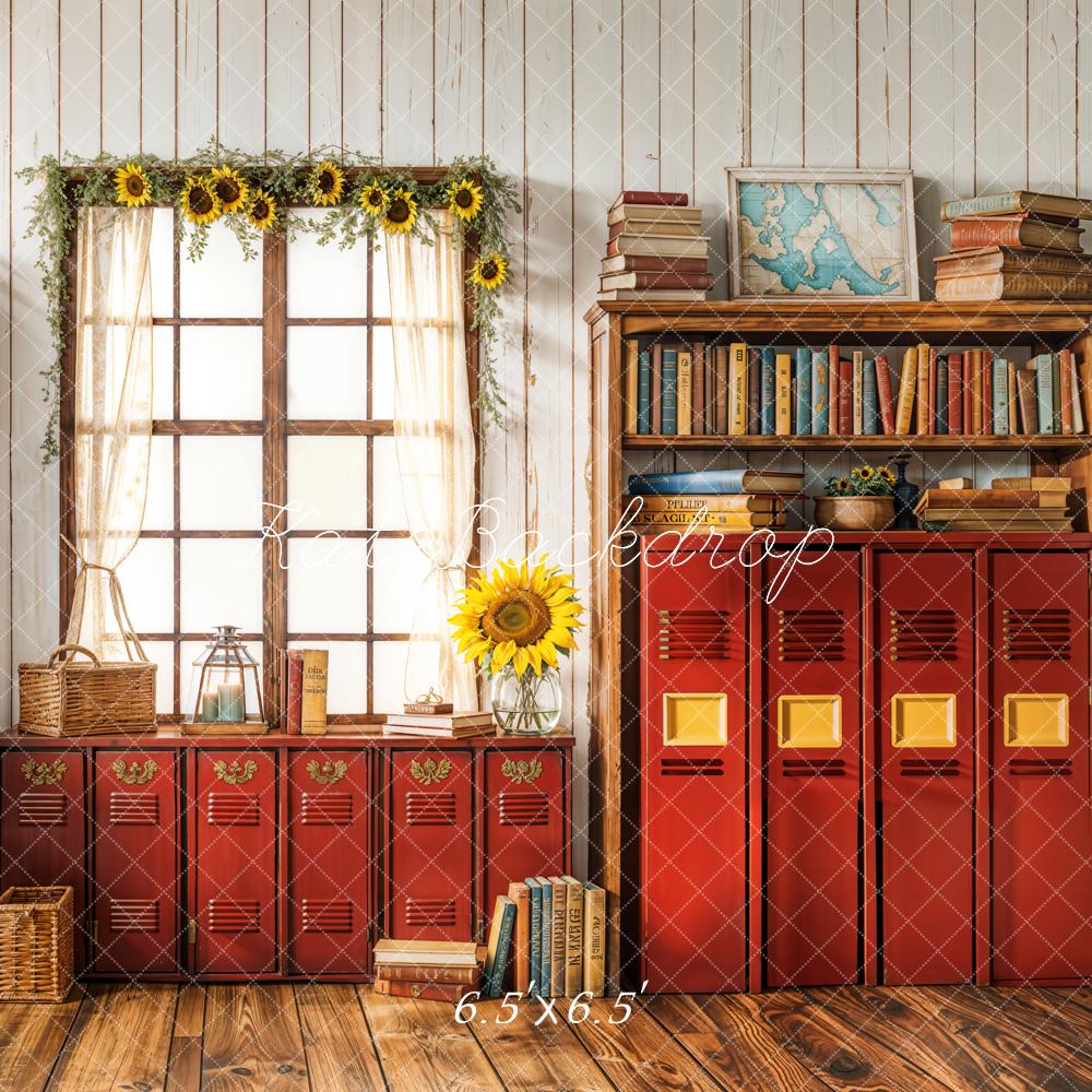 Kate Back To School Vintage Red Lockers Backdrop Designed by Emetselch -UK