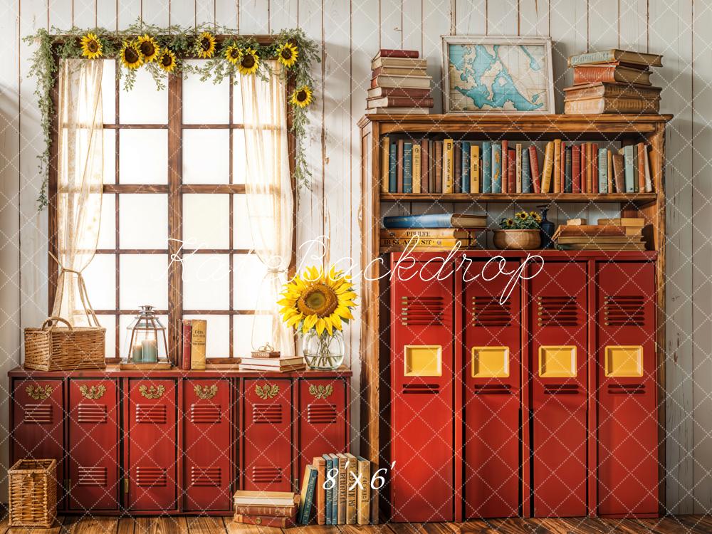 Kate Back To School Vintage Red Lockers Backdrop Designed by Emetselch -UK