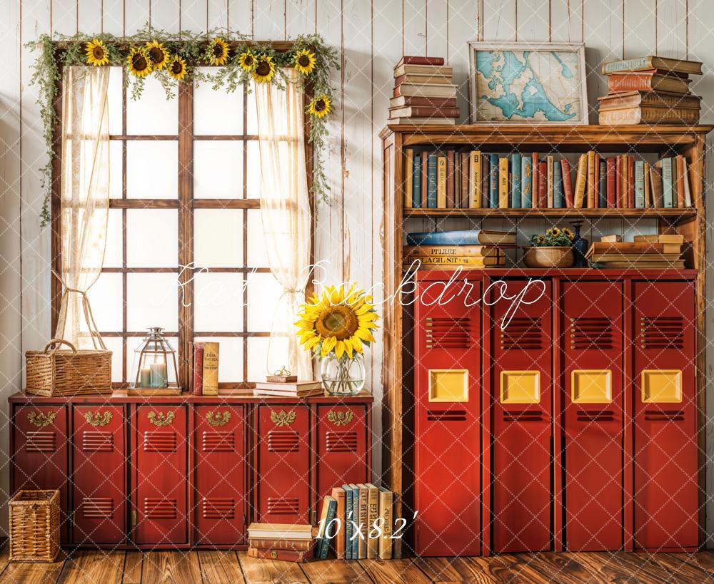 Kate Back To School Vintage Red Lockers Backdrop Designed by Emetselch -UK