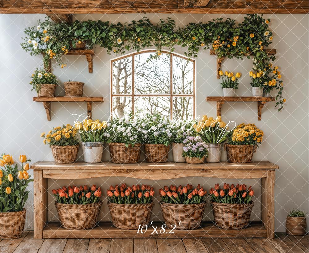 Kate Spring Floral Tulip Baskets Backdrop Designed by Emetselch -UK