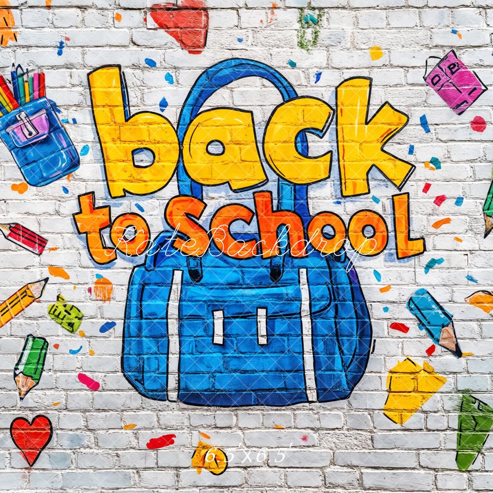 Kate Back to School Graffiti Brick Wall Backdrop Designed by Kate Image -UK