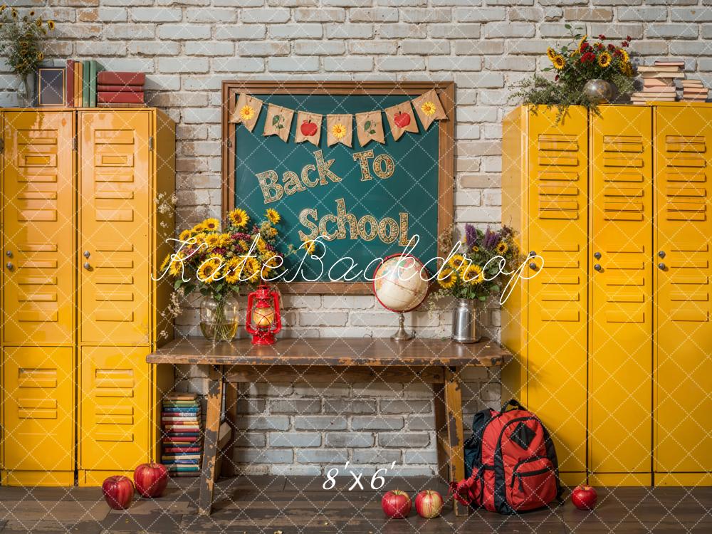 Kate Back To School Chalkboard Yellow Locker Backdrop Designed by Emetselch -UK