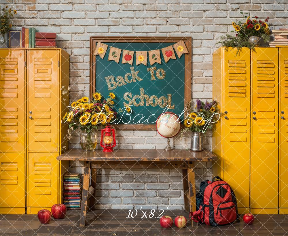 Kate Back To School Chalkboard Yellow Locker Backdrop Designed by Emetselch -UK