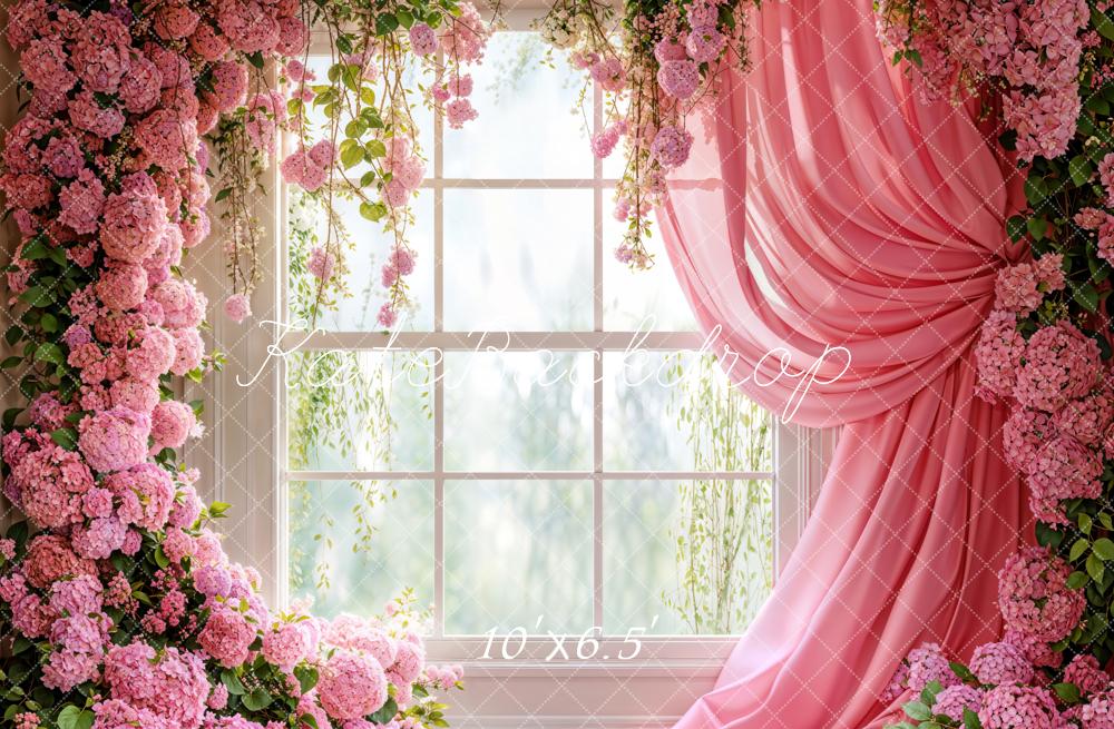 Kate Spring Floral Window Pink Curtain Backdrop Designed by Emetselch -UK