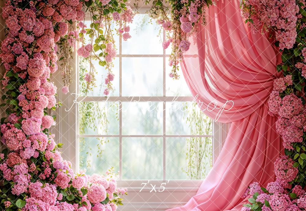 Kate Spring Floral Window Pink Curtain Backdrop Designed by Emetselch -UK