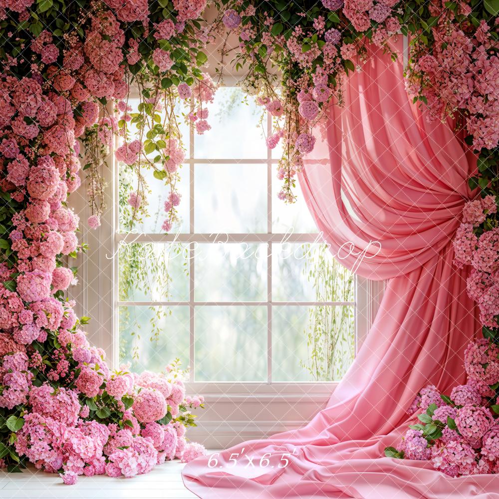 Kate Spring Floral Window Pink Curtain Backdrop Designed by Emetselch -UK