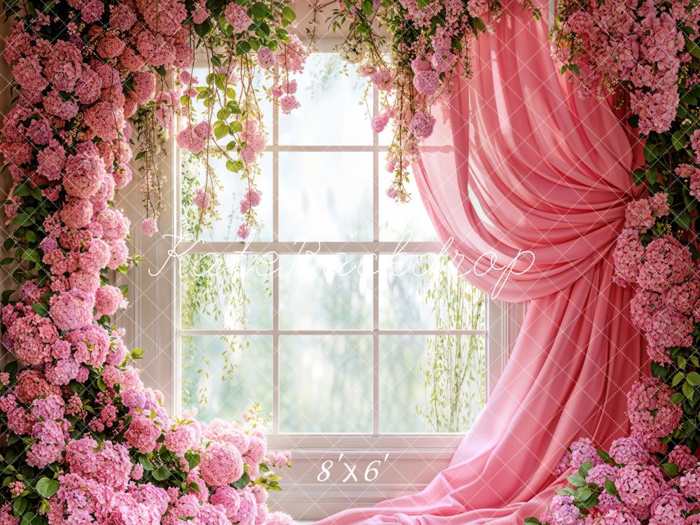Kate Spring Floral Window Pink Curtain Backdrop Designed by Emetselch -UK