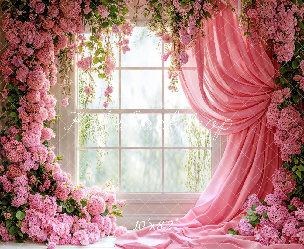 Kate Spring Floral Window Pink Curtain Backdrop Designed by Emetselch -UK