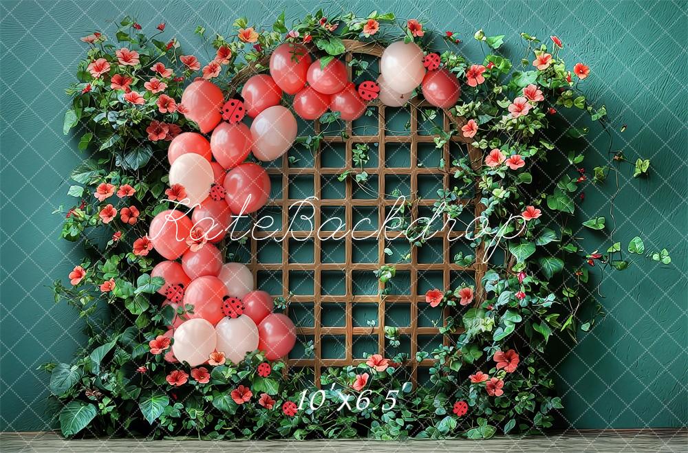 Kate Ladybug Trellis Floral Balloons Backdrop Designed by Laura Bybee -UK