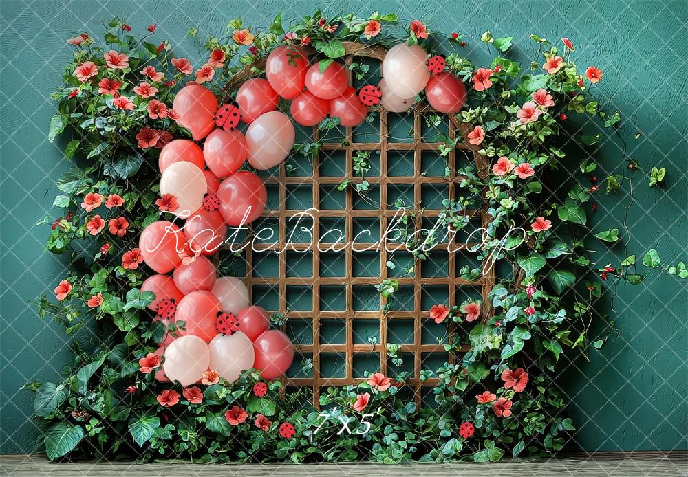 Kate Ladybug Trellis Floral Balloons Backdrop Designed by Laura Bybee -UK