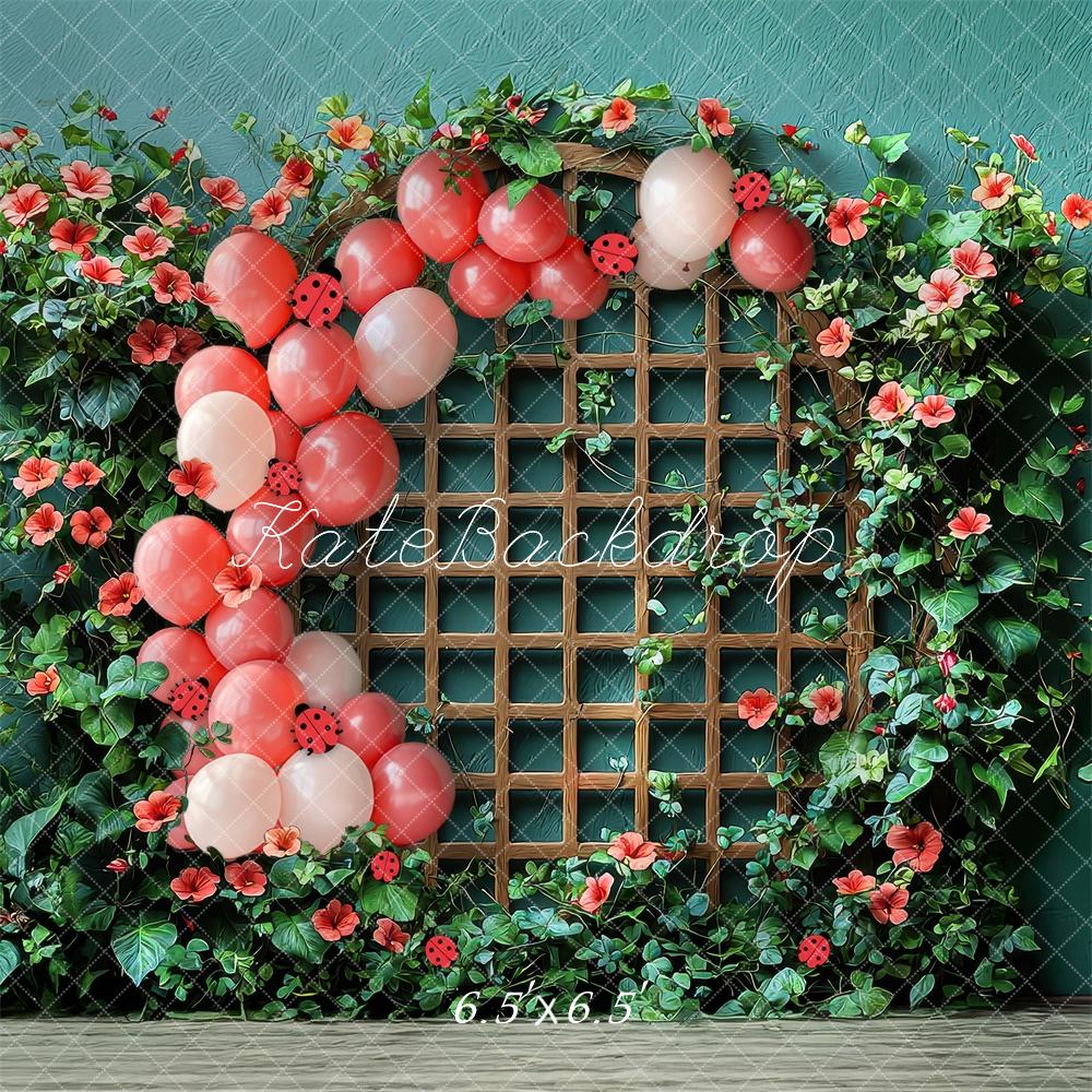 Kate Ladybug Trellis Floral Balloons Backdrop Designed by Laura Bybee -UK
