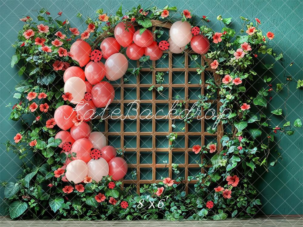 Kate Ladybug Trellis Floral Balloons Backdrop Designed by Laura Bybee -UK