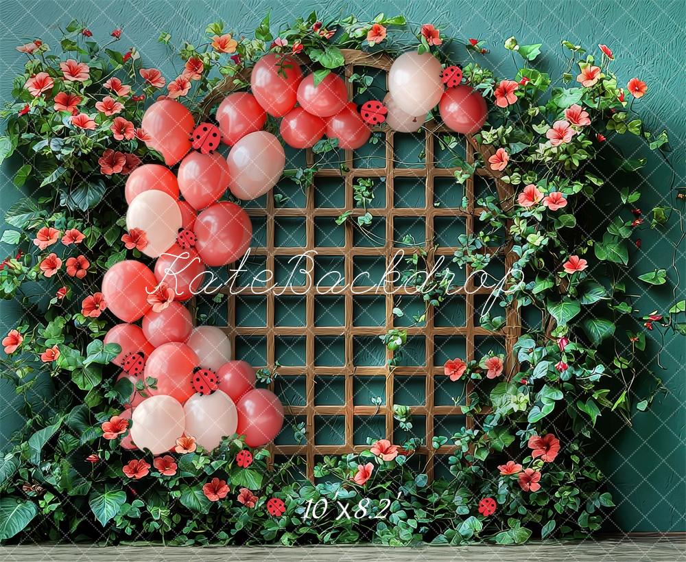 Kate Ladybug Trellis Floral Balloons Backdrop Designed by Laura Bybee -UK