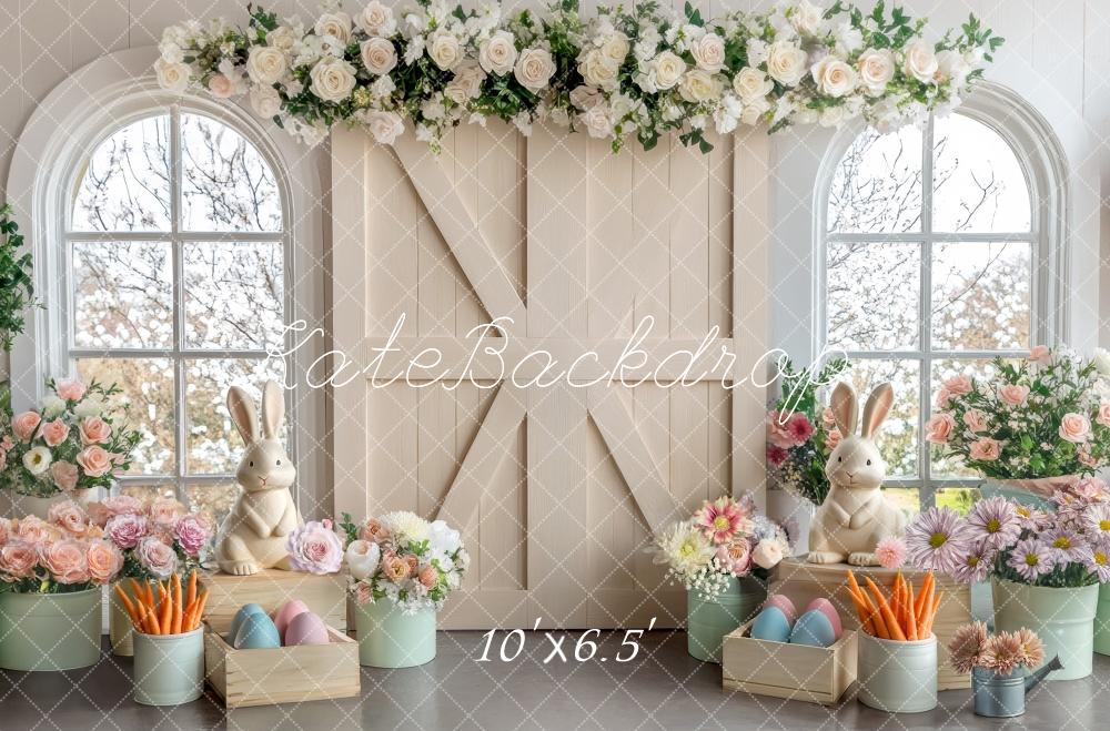 Kate Easter Floral Cream Barn Door Backdrop Designed by Mini MakeBelieve -UK