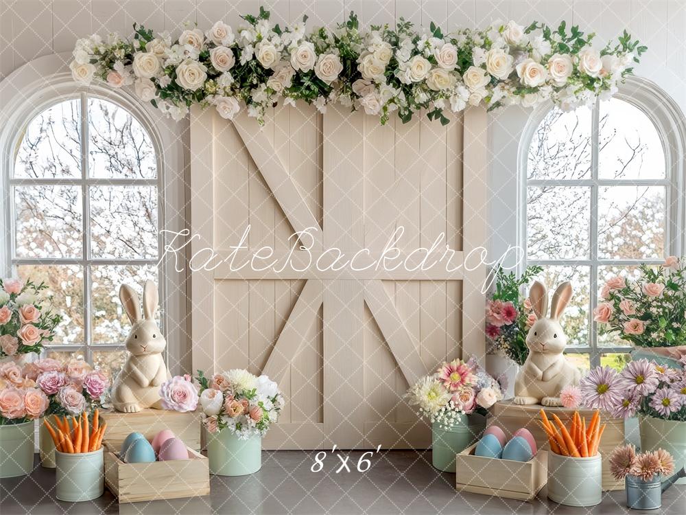 Kate Easter Floral Cream Barn Door Backdrop Designed by Mini MakeBelieve -UK