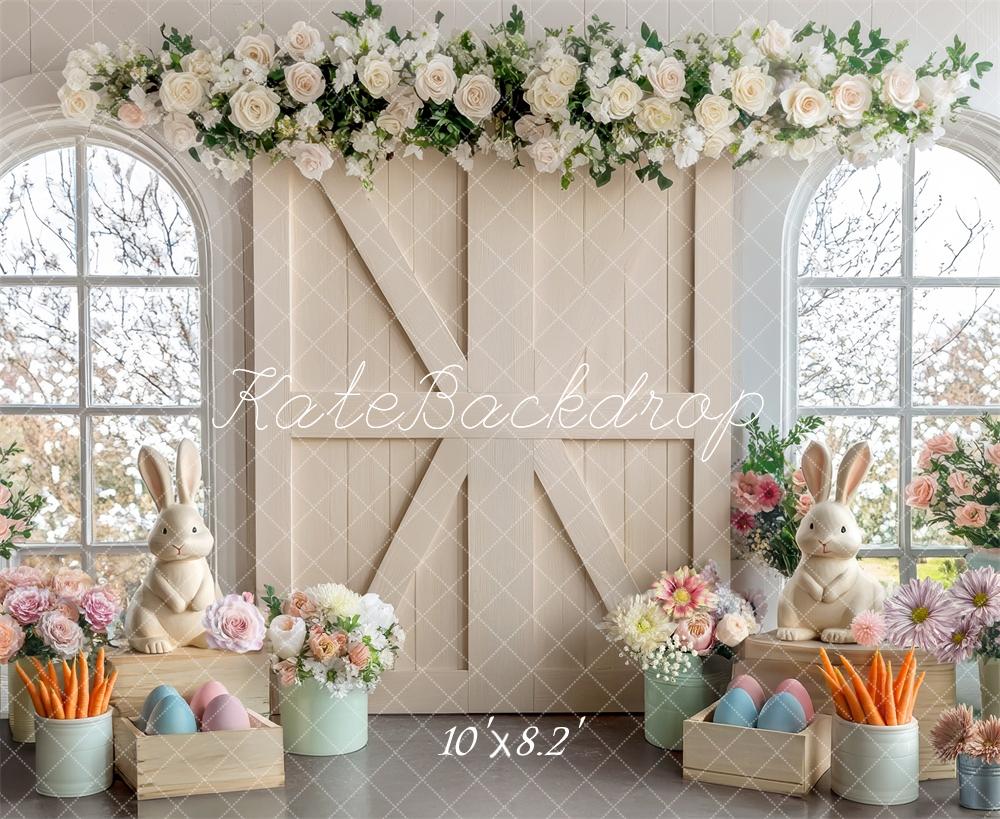 Kate Easter Floral Cream Barn Door Backdrop Designed by Mini MakeBelieve -UK