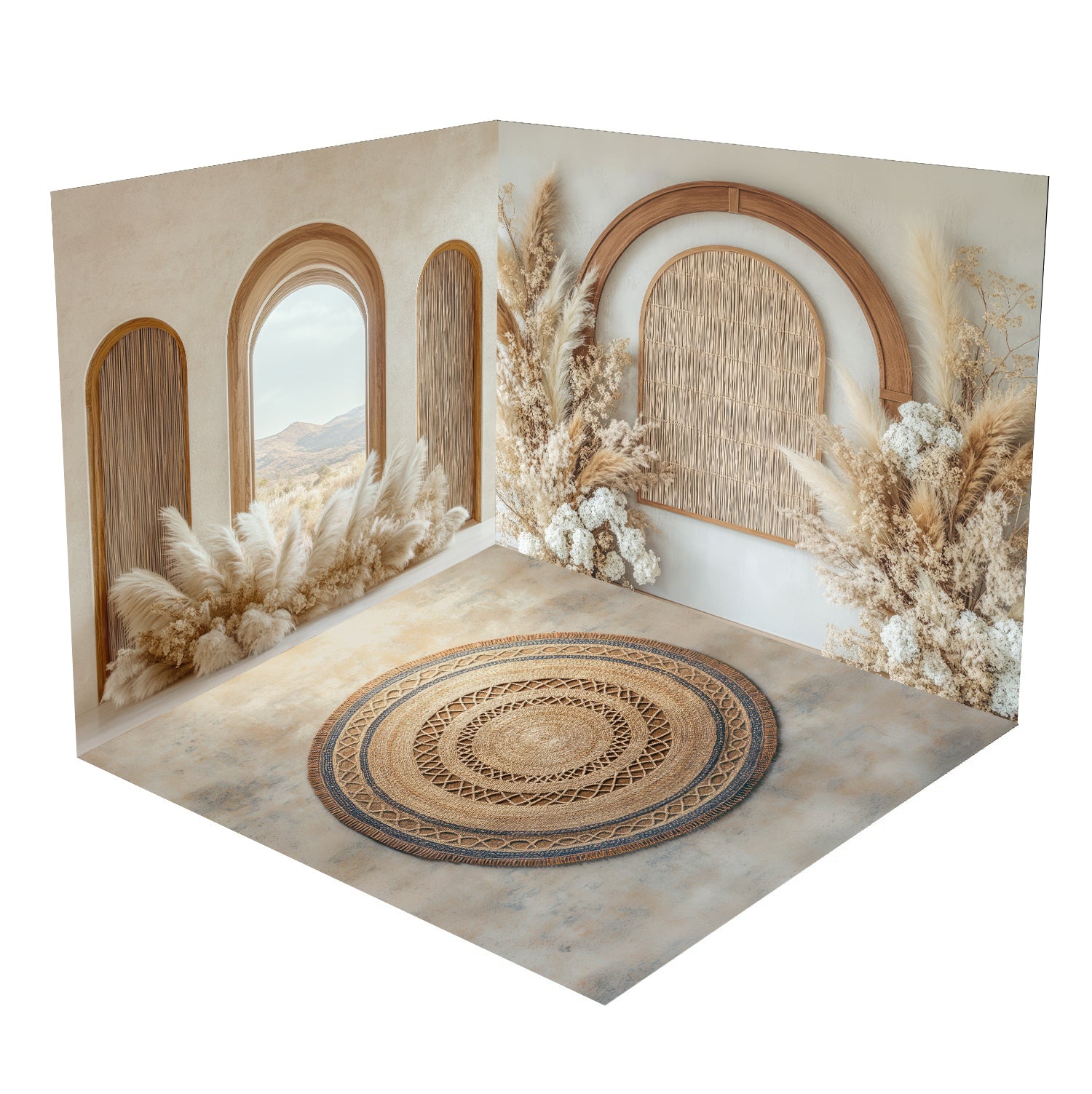 Kate Boho Floral Arch Neutral Window Pampas Grass Room Set -UK